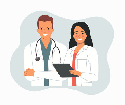 Doctors male and female isolated. Vector flat style cartoon  illustration.