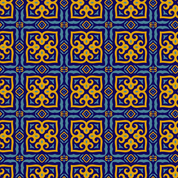 Seamless Asian pattern of the nomads of Central Asia and Kazakhstan, Kyrgyzstan. Nomadic ethnic stamp style. Asian ornaments.