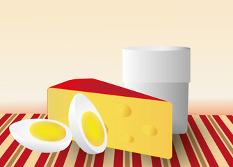 Breakfast with egg and cheese, a cup of tea or coffee.