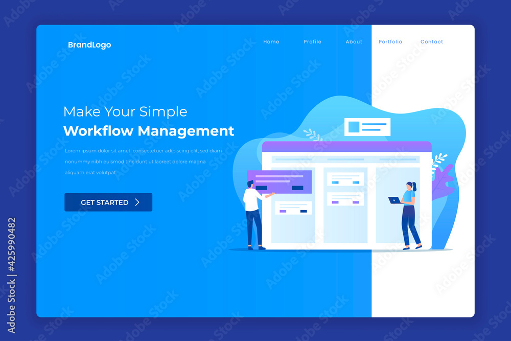 Wall mural manage workflow landing page concept. illustration for websites, landing pages, mobile applications,