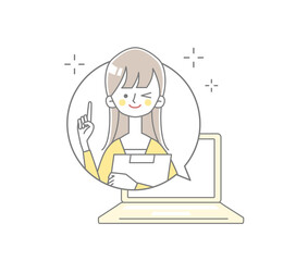 ノートパソコンから女性の吹き出しが出ているイラスト