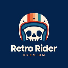 retro skull helmet rider motorcycle club logo vector icon illustration