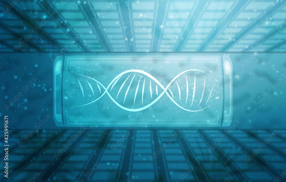 Poster 2d render of dna structure, abstract background