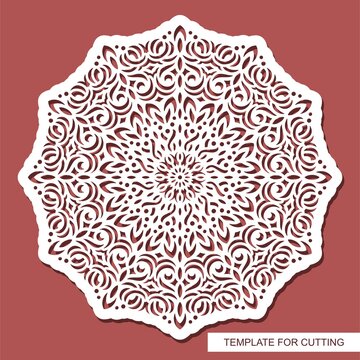 Mandala stencil. Round pattern, floral ornament, oriental decoration. Layout for plotter laser cutting of paper, cardboard, plastic, cnc, scrapbooking, wood carving, metal engraving. Vector image.