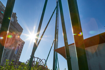 Roller coaster Ride against blue sky in a nice day.