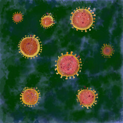 水彩画風コロナウィルスのイラスト, 暗い背景 1
illustration of corona virus with water color, dark background 1