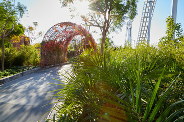 Roller coaster Ride against blue sky in a nice day.
