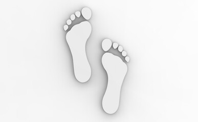 Naklejka na ściany i meble 3d rendering. 3d image. footprint of a man on a white background. white trail. close-up foot print