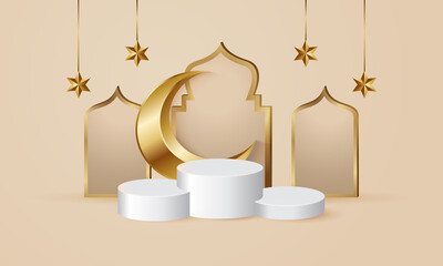 Ramadan Kareem podium pedestal for product display. Realistic vector design