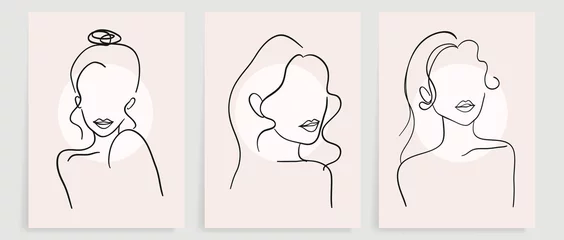 Acrylic prints One line Surreal faces abstract art background vector. Portrait abstract face one line drawing with modern continuous line art and abstract geometric art style. Good for poster, wall art, print, cover design.