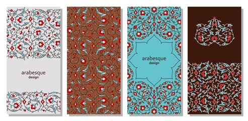 Set of vertical arabesque floral banners. Branches with flowers, leaves and petals © klerik78