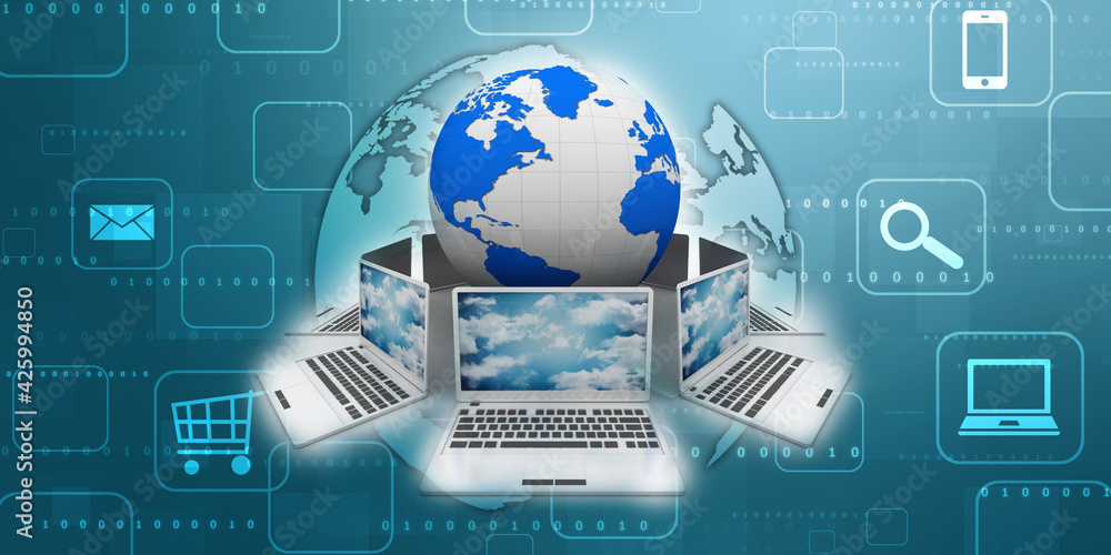 Poster 3d rendering technology computer network