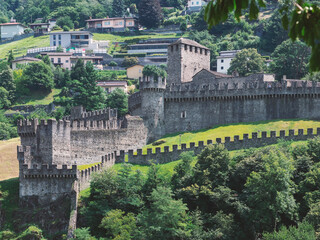 View of Montebello,medieval castle in Bellinzona.Canton Ticino, Switzerland