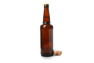 Bottle of ginger beer and ingredient isolated on white
