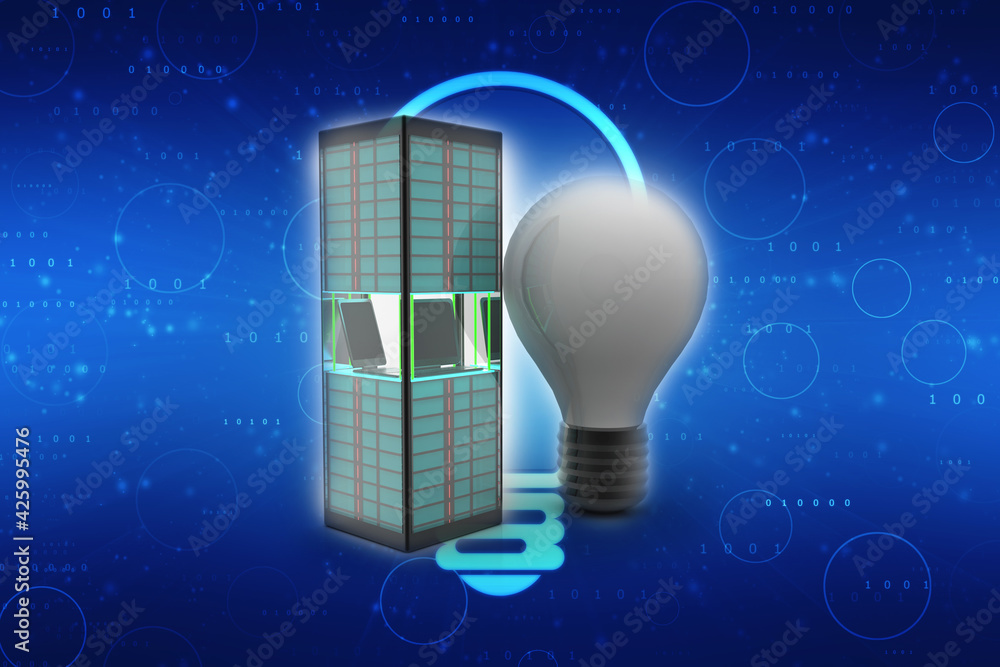 Poster 3d rendering led white lightbulb with database