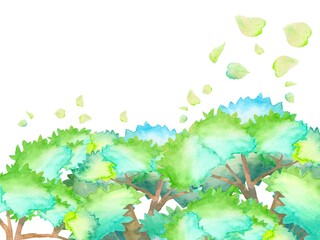 背景素材　水彩　森の水彩イラスト