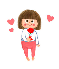 母の日　カーネーションを差し出す幼い女の子