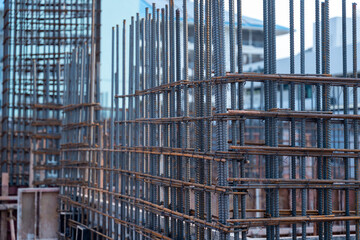 Steel construction. Metal base of reinforced concrete walls. Part of the structure of the building of reinforced concrete.