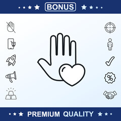 Hand heart icon, sign, vector set, outline illustration concept. Extra vector elements for your design.