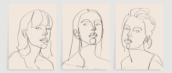 Surreal faces abstract art background vector. Portrait abstract face one line drawing with modern continuous line art and abstract geometric art style. Good for poster, wall art, print, cover design. © TWINS DESIGN STUDIO