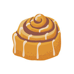 Cinnamon bun cartoon style vector illustration. Doodle clip art element for cafe menu or chalkboard.