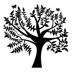 Big tree with butterfly nature silhouette illustration for spring summer seasonal