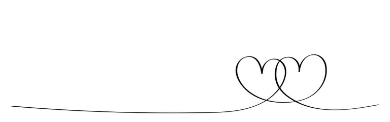 Two black hearts - contour drawing for emblem or logo. Template for a greeting card for Valentine's day, romantic sign of lovers.