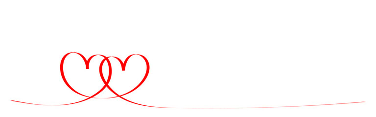 Two red hearts - contour drawing for emblem or logo. Template for a greeting card for Valentine's day, romantic sign of lovers.