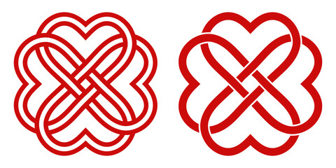Celtic knot of red hearts in the shape of a flower, vector knot hearts symbol endless love mutual understanding and friendship