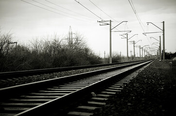 View of a railway in black and white