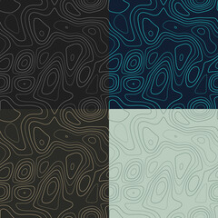 Topography patterns. Seamless elevation map tiles. Attractive isoline background. Captivating tileable patterns. Vector illustration.