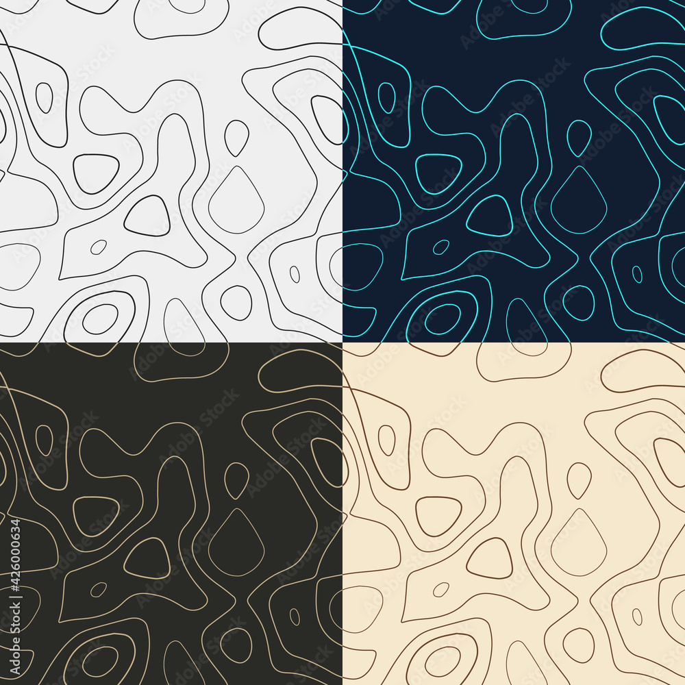 Poster topography patterns. seamless elevation map tiles. astonishing isoline background. beautiful tileabl