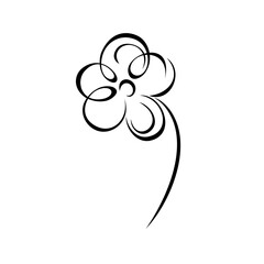 one stylized blooming flower on a short stalk without leaves in black lines on a white background