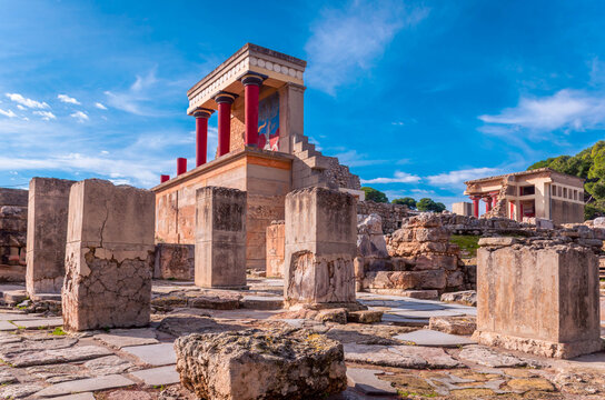 View at the ruins of the famous Minoan palace of Knossos ,the center of the Minoan civilisation and one of the largest archaeological sites in Greece.
