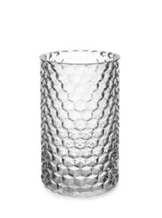 Stylish empty glass vase isolated on white