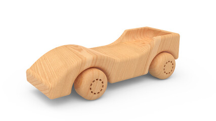 wooden toy car on white background