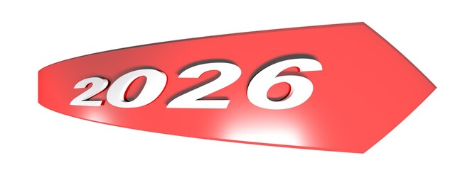2026 red arrow on white background - 3D rendering illustration