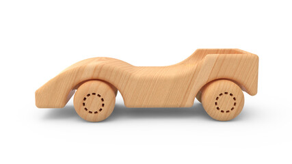 wooden toy car on white background