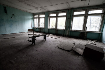 Inside an old school in Pripyat, near Chernobyl