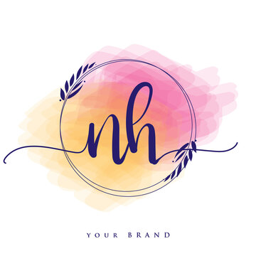 NH Initial handwriting logo. Hand lettering Initials logo branding ...