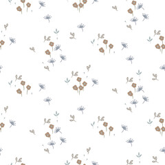 Seamless floral pattern with cute tiny small flowers on white.