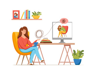 Psychology therapy online counseling vector concept. Cartoon illustration of psychotherapy practice