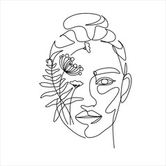 Woman line drawing line art flower head vector image