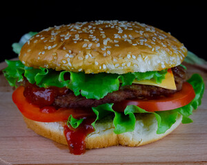 hamburger on black background