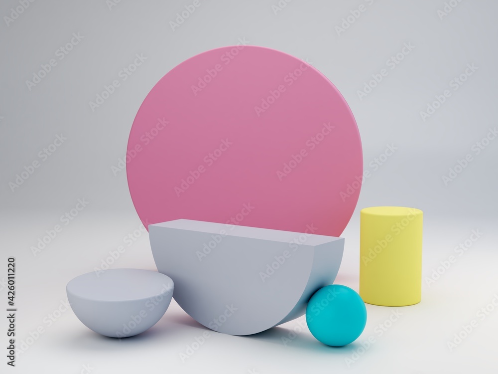 Poster gray and yellow minimal podium with geometrical forms to show a product. minimal scene with podium a
