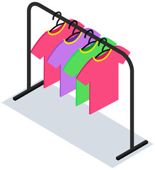 Clothes on hanger icon. Tee-shirts on hanger vector icon for web design isolated on white background