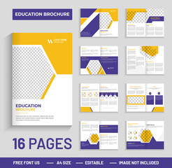 Professional education business brochure design. 16 pages Corporate brochure, brochure editable template layout, annual report, booklet, leaflet, vector, a4 size