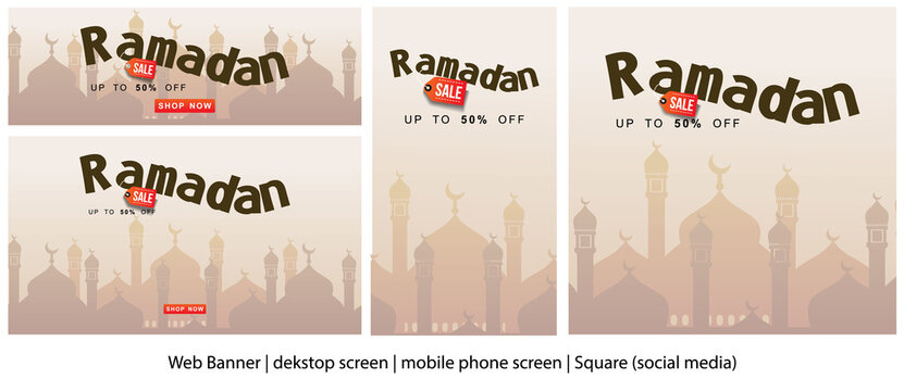 Ramadan Sale Banner Up To 50%. Standard Web Banner, Dekstop Screen, Mobile Screen And Social Media Size Vector Illustration