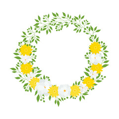 Flora decor frame wreath yellow white flowers vector illustration