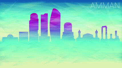 Amman Jordan City Skyline Vector Silhouette. Broken Glass Abstract Geometric Dynamic Textured. Banner Background. Colorful Shape Composition.